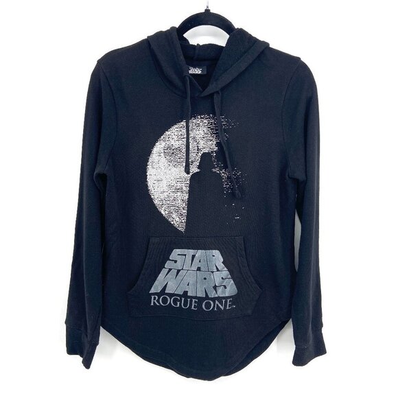 DISNEY Parks Star Wars Rogue One Black Silver Bling Hoodie Sweater Size Medium - Picture 1 of 7